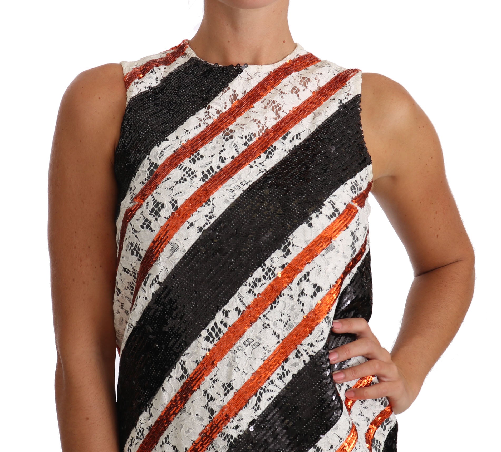 Dolce & Gabbana White and orangeSequin Floral Lace Embellished Shift dress - PreLoved & Luxe