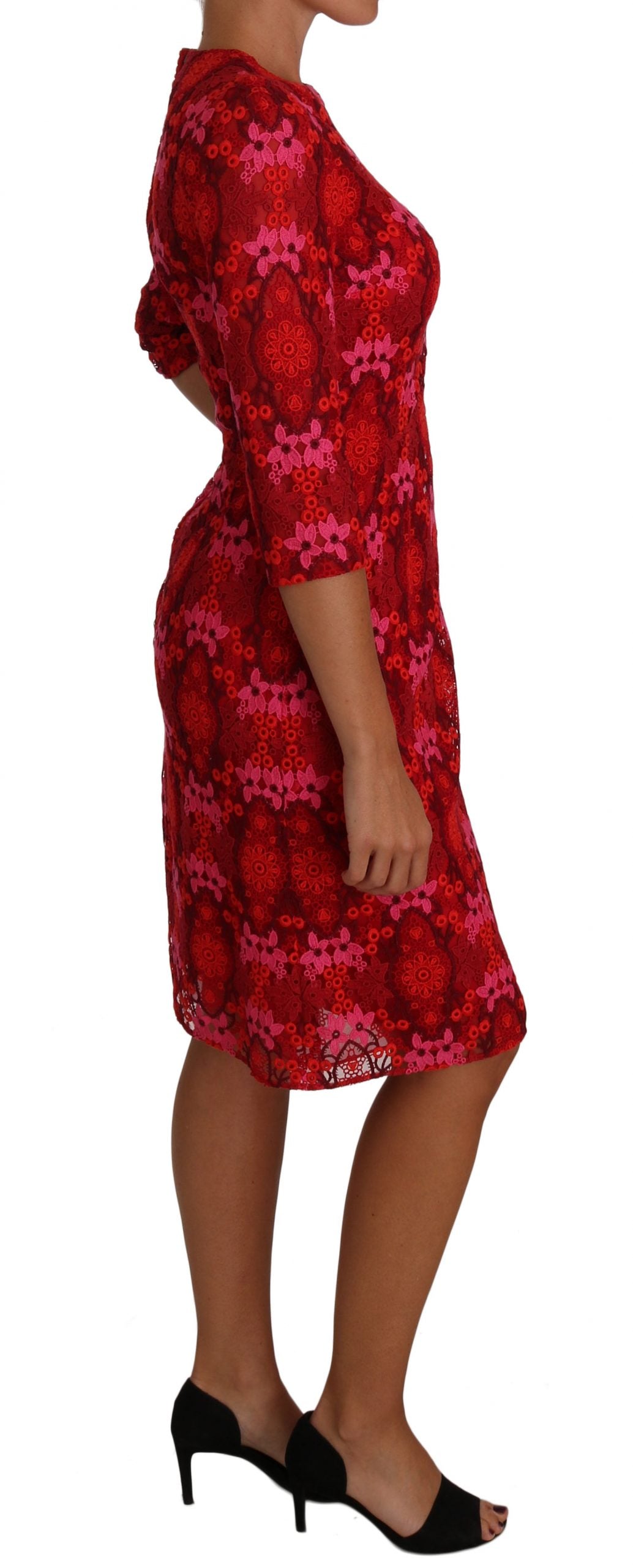 Dolce & Gabbana Floral Crochet Lace Red Pink Sheath Dress - PreLoved & Luxe