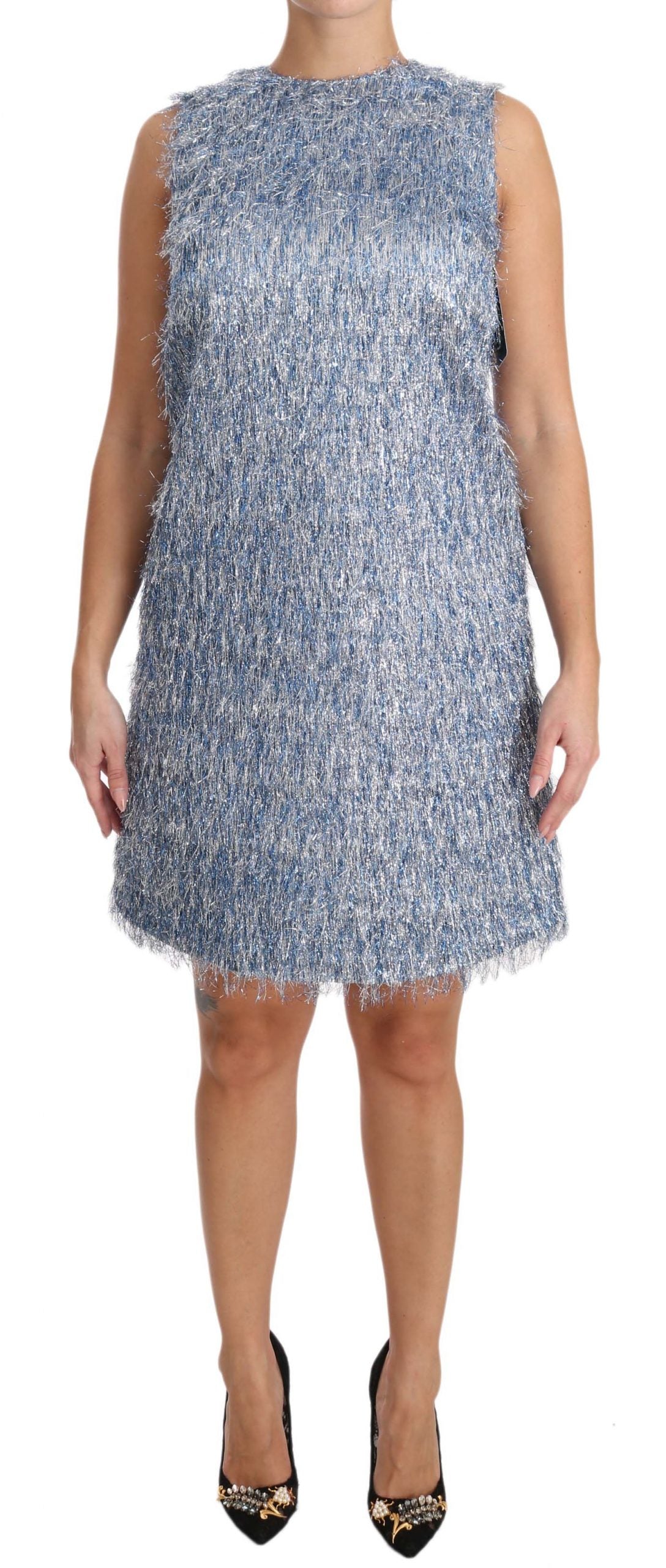 Dolce & Gabbana Light Blue Fringe Shift Gown Dress - PreLoved & Luxe