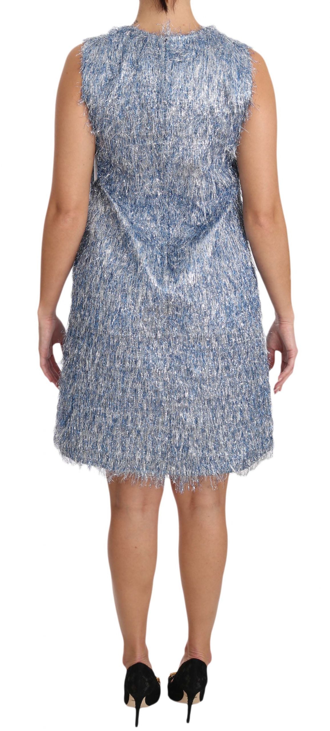 Dolce & Gabbana Light Blue Fringe Shift Gown Dress - PreLoved & Luxe