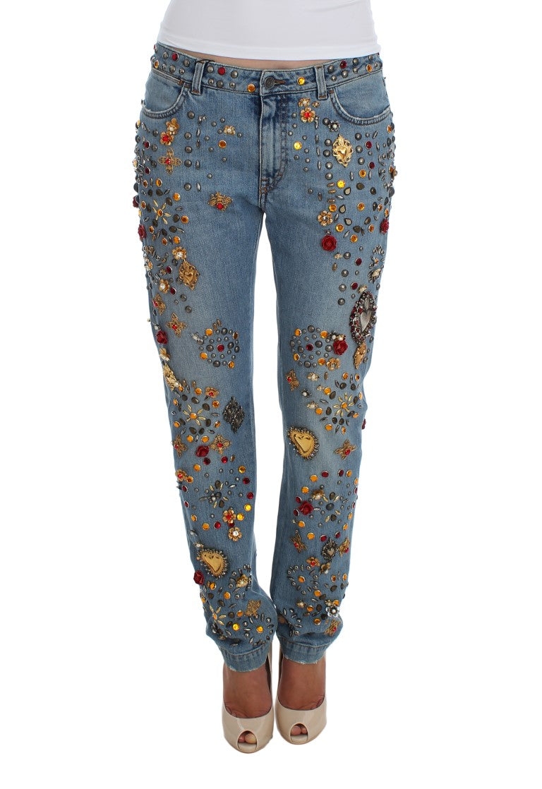 Dolce & Gabbana Crystal Roses Heart Embellished Jeans - PreLoved & Luxe