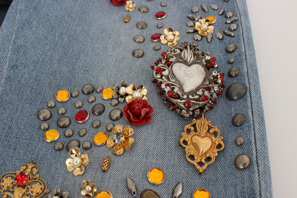 Dolce & Gabbana Crystal Roses Heart Embellished Jeans - PreLoved & Luxe