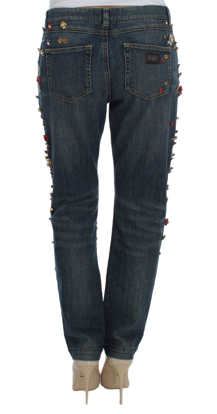 Dolce & Gabbana Crystal Roses Heart Embellished Jeans - PreLoved & Luxe