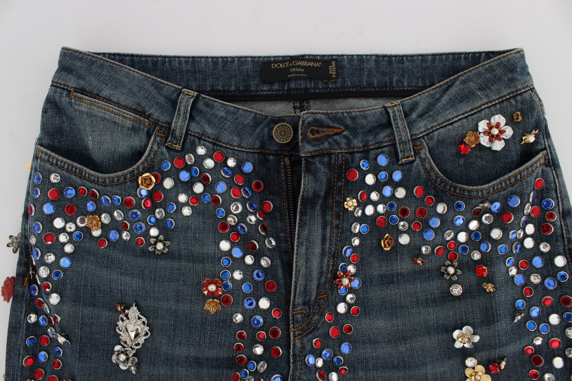 Dolce & Gabbana Crystal Roses Heart Embellished Jeans - PreLoved & Luxe