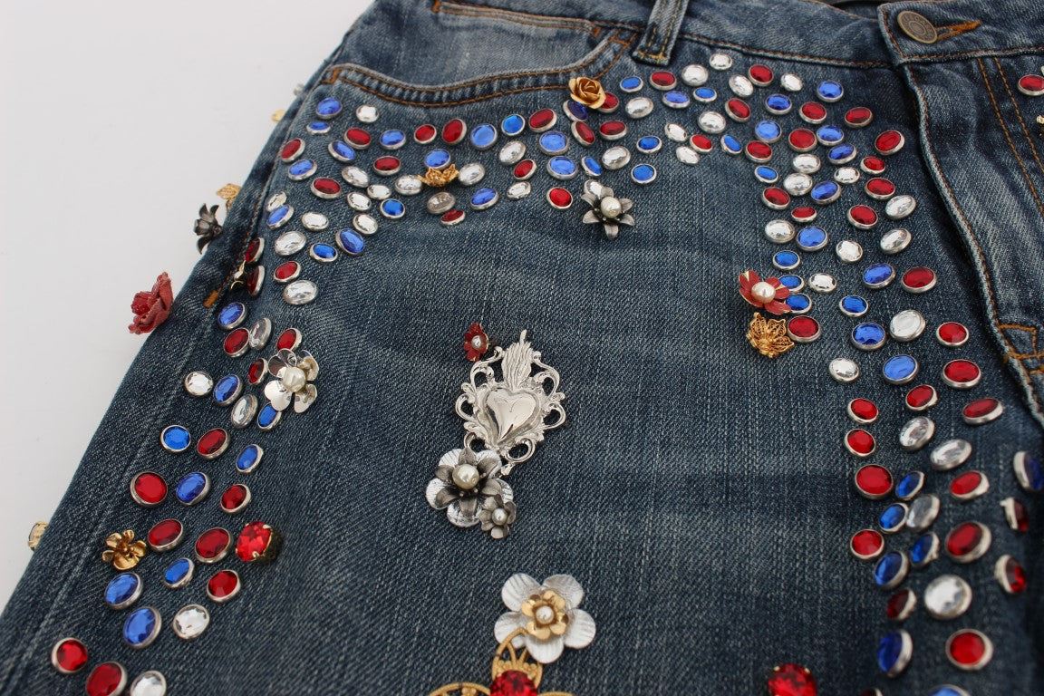Dolce & Gabbana Crystal Roses Heart Embellished Jeans - PreLoved & Luxe