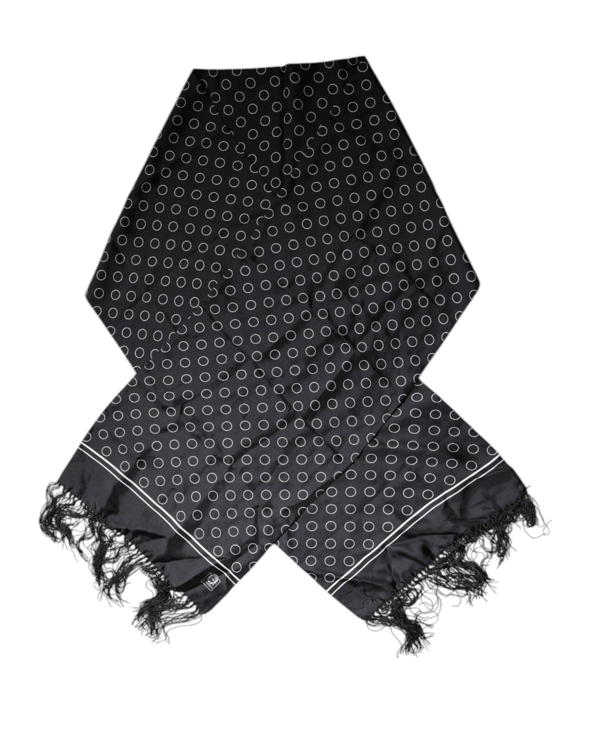 Pre-Owned Dolce & Gabbana Black Circles Silk Fringes Shawl Wrap Scarf Men's - Very Good