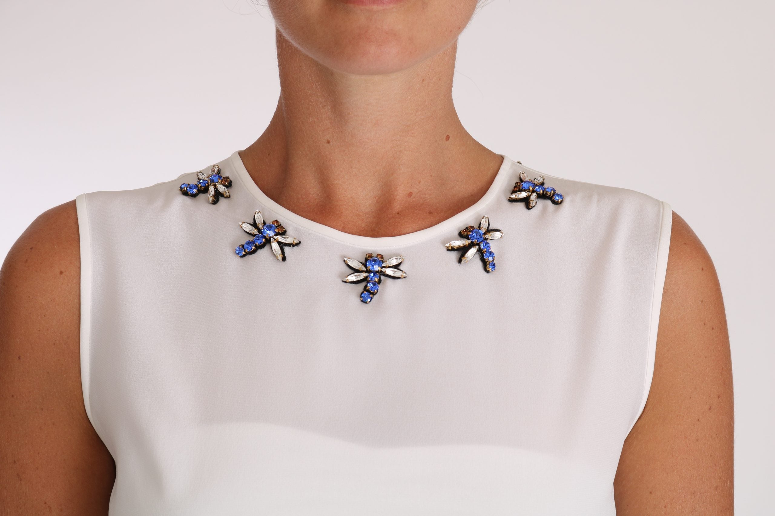 Dolce & Gabbana White Silk Crystal Embellished Fly T-shirt - PreLoved & Luxe