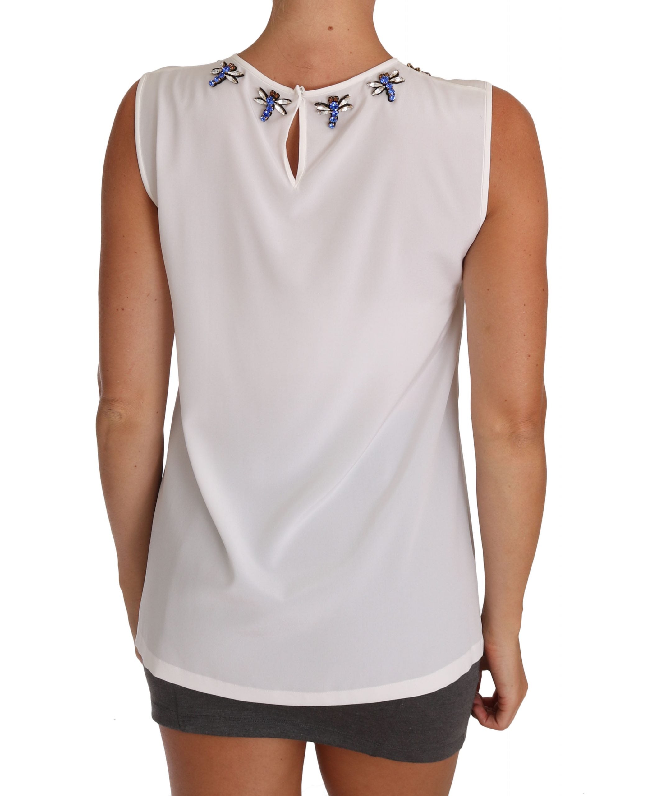 Dolce & Gabbana White Silk Crystal Embellished Fly T-shirt - PreLoved & Luxe