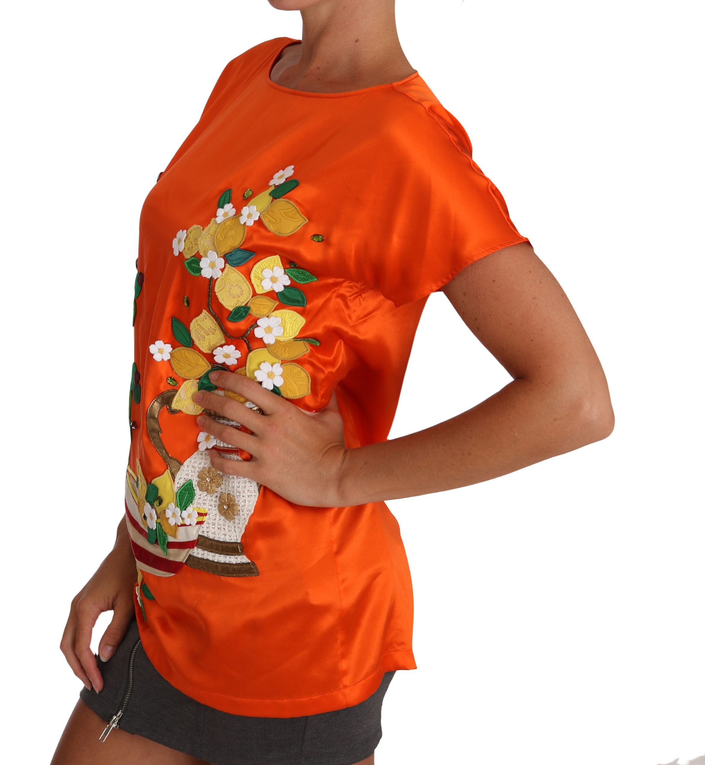 Dolce & Gabbana Silk Orange Lemon Crystal T-shirt Top - PreLoved & Luxe