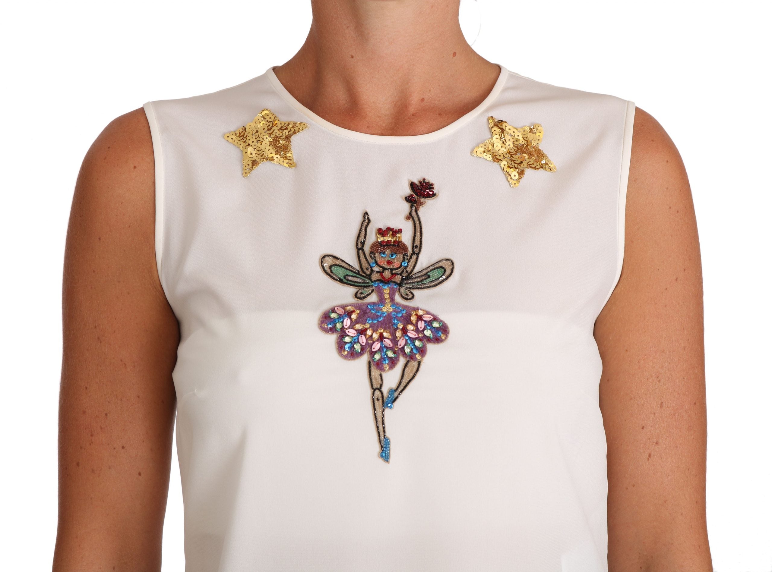 Dolce & Gabbana White Silk Embellished Crystal Sequin Fairy Top - PreLoved & Luxe
