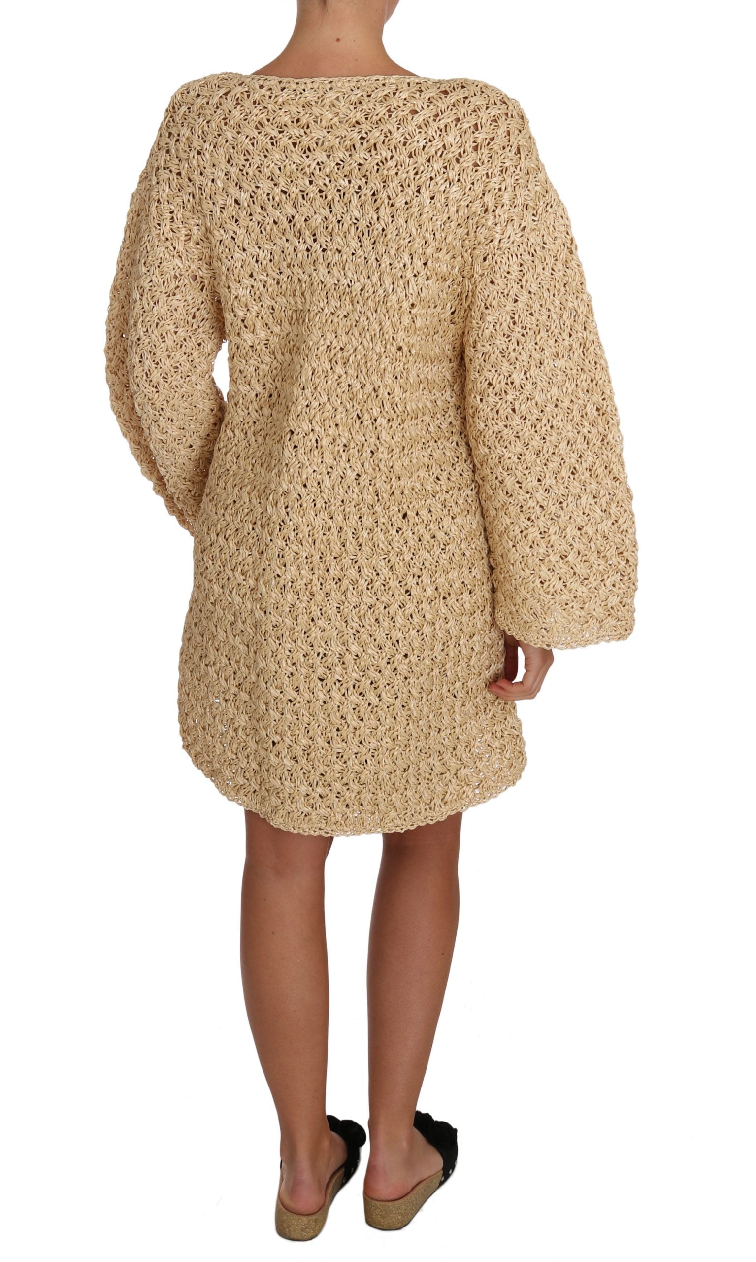 Dolce & Gabbana Beige Cardigan Crochet Knitted Raffia Sweater - PreLoved & Luxe