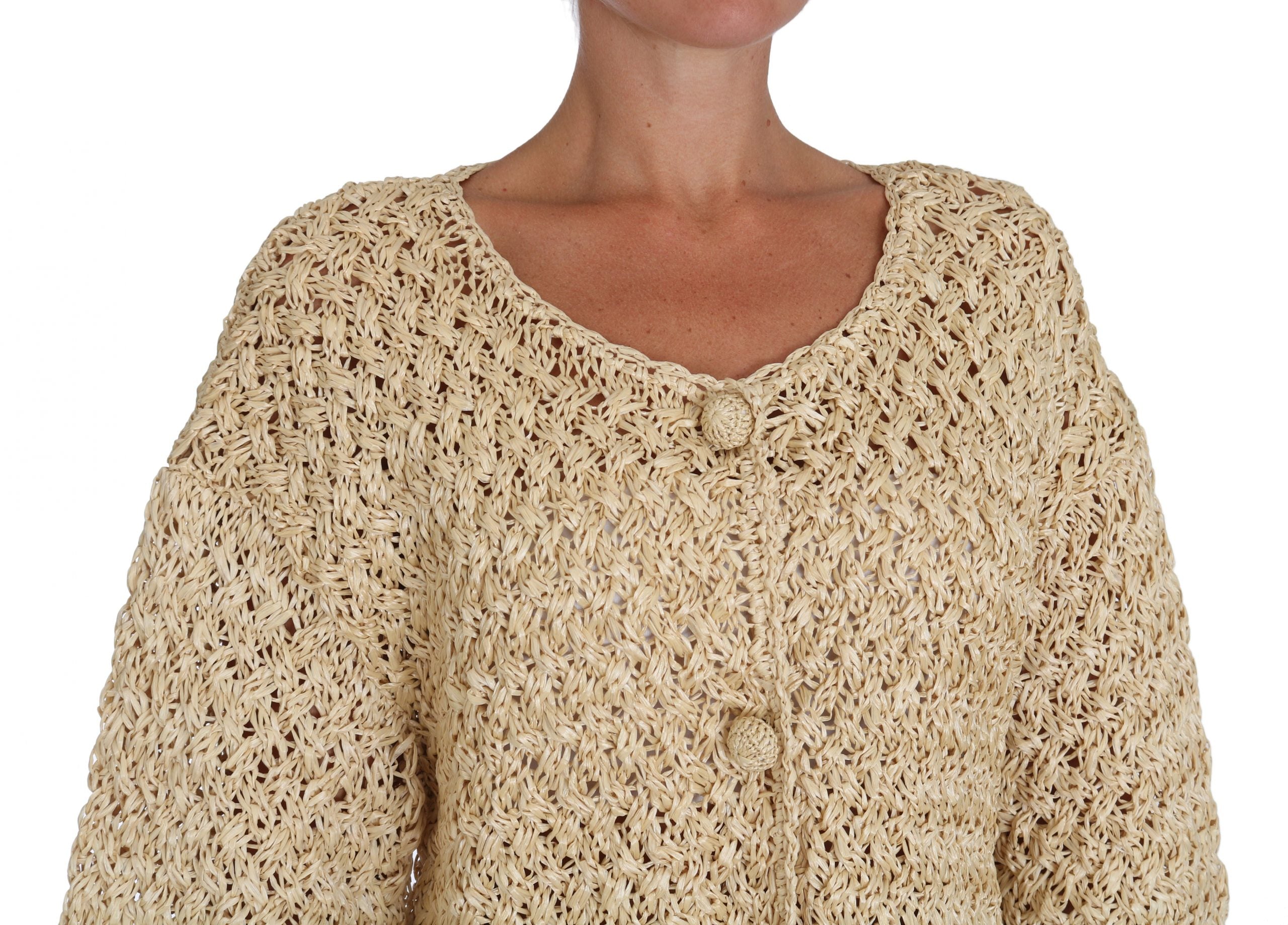 Dolce & Gabbana Beige Cardigan Crochet Knitted Raffia Sweater - PreLoved & Luxe