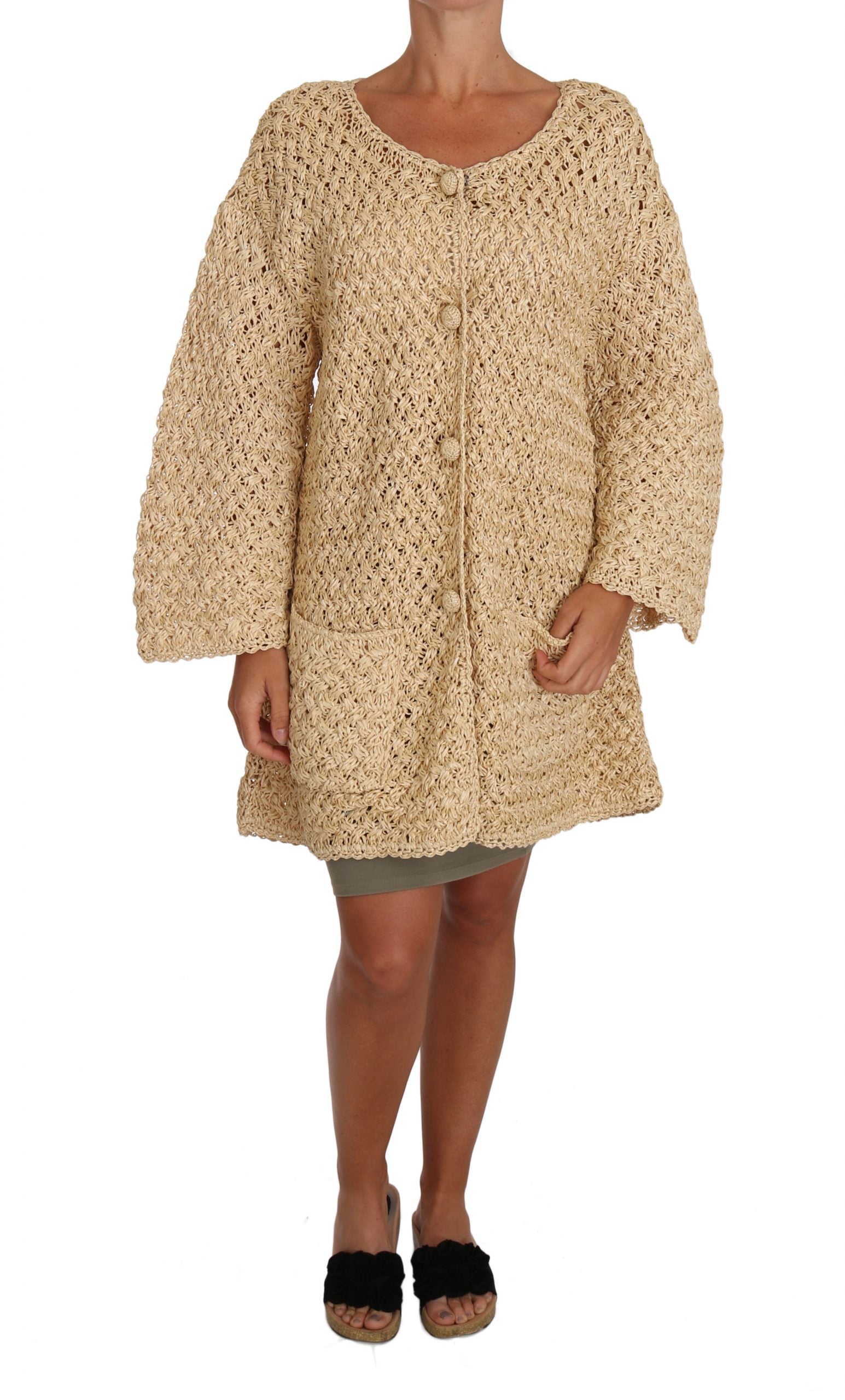 Dolce & Gabbana Beige Cardigan Crochet Knitted Raffia Sweater - PreLoved & Luxe