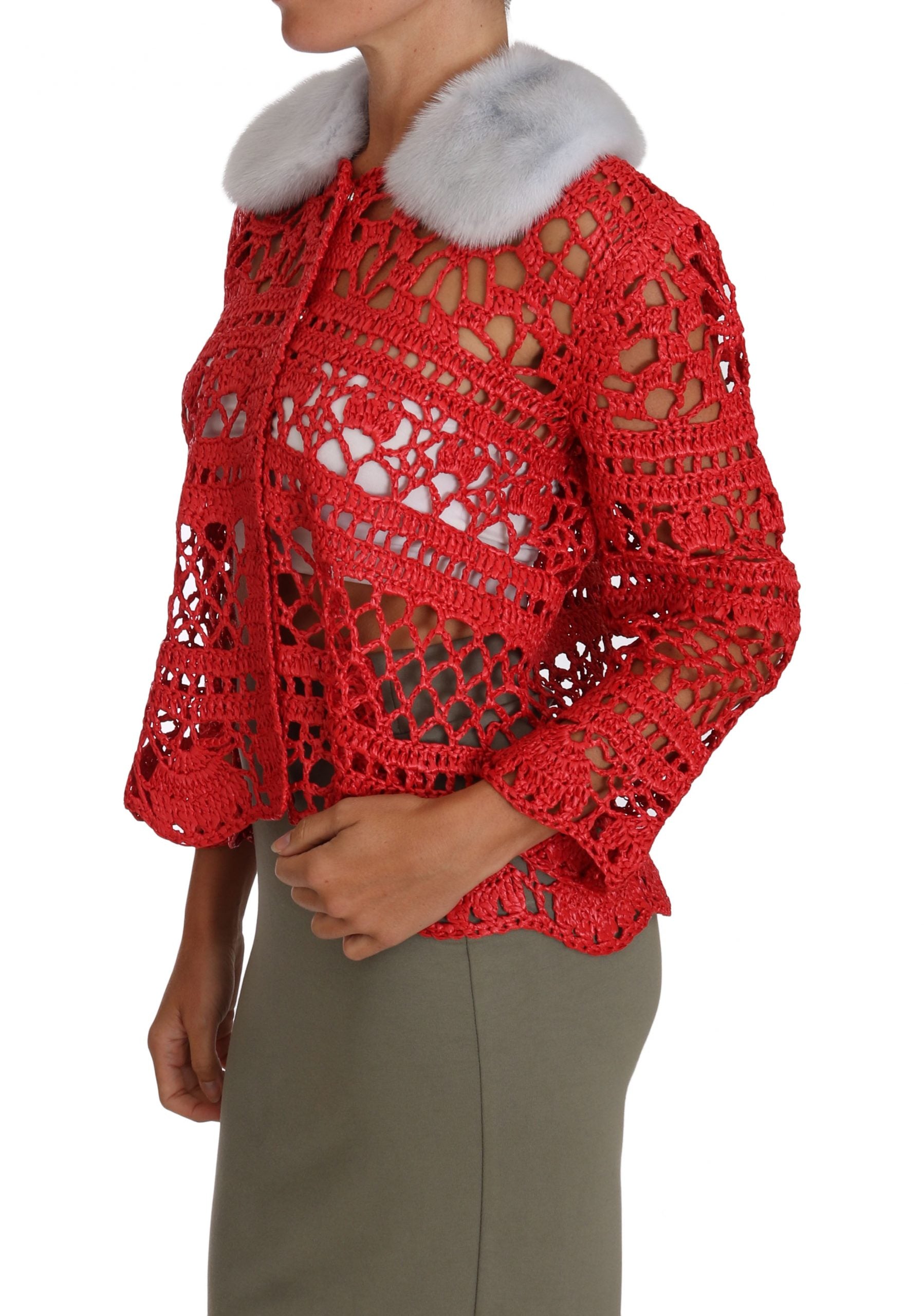 Dolce & Gabbana Red Cardigan Crochet Knit Raffia Sweater - PreLoved & Luxe