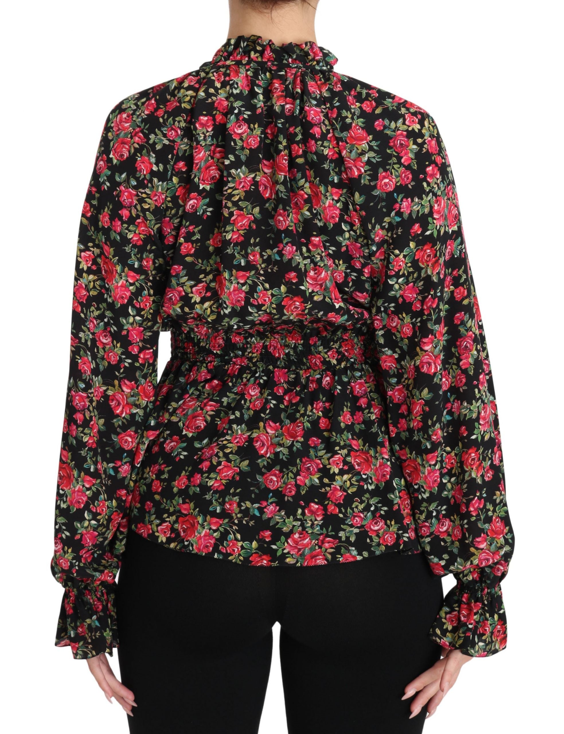 Dolce & Gabbana Black Rose Print Floral Shirt Top Blouse - PreLoved & Luxe