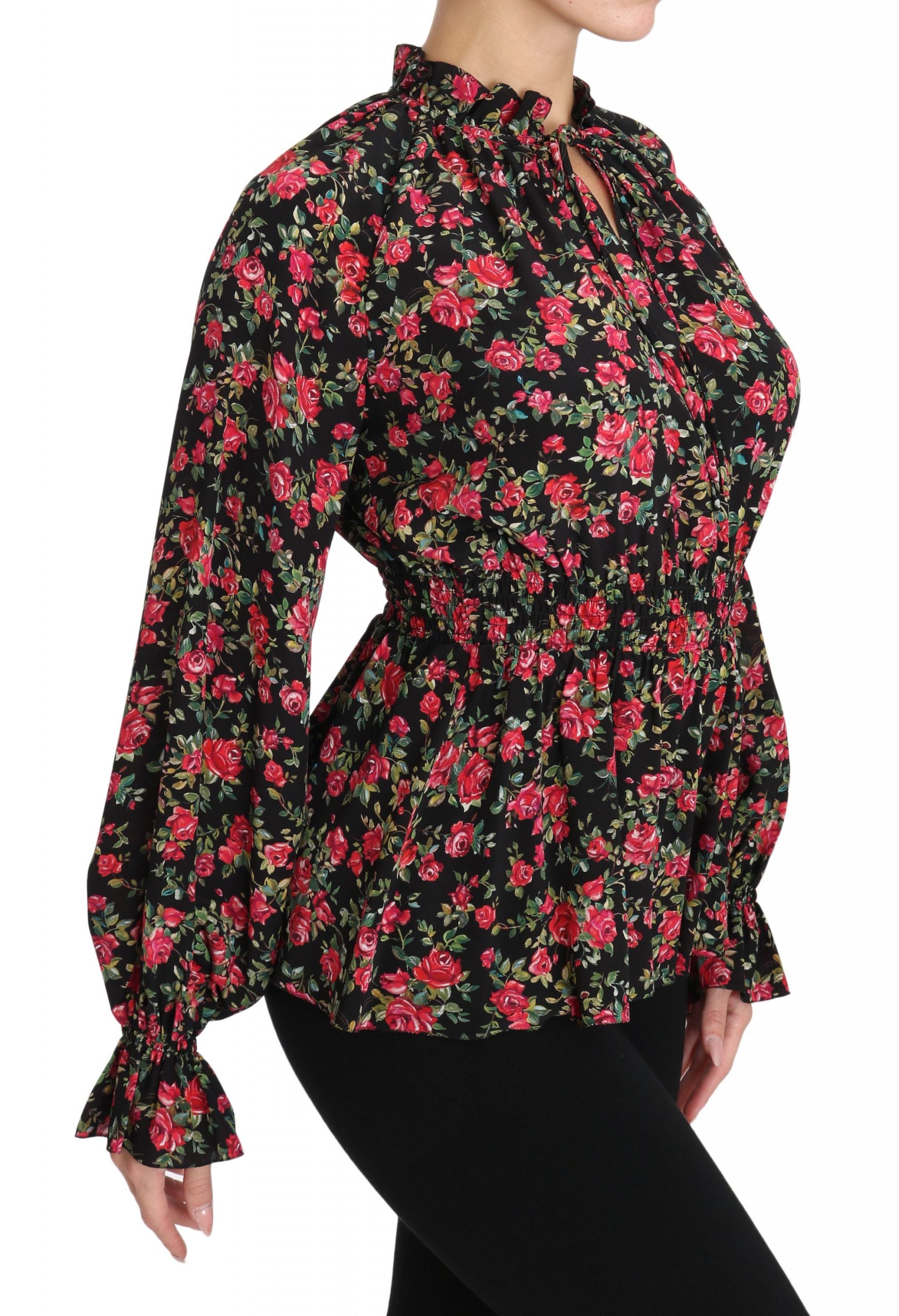 Dolce & Gabbana Black Rose Print Floral Shirt Top Blouse - PreLoved & Luxe
