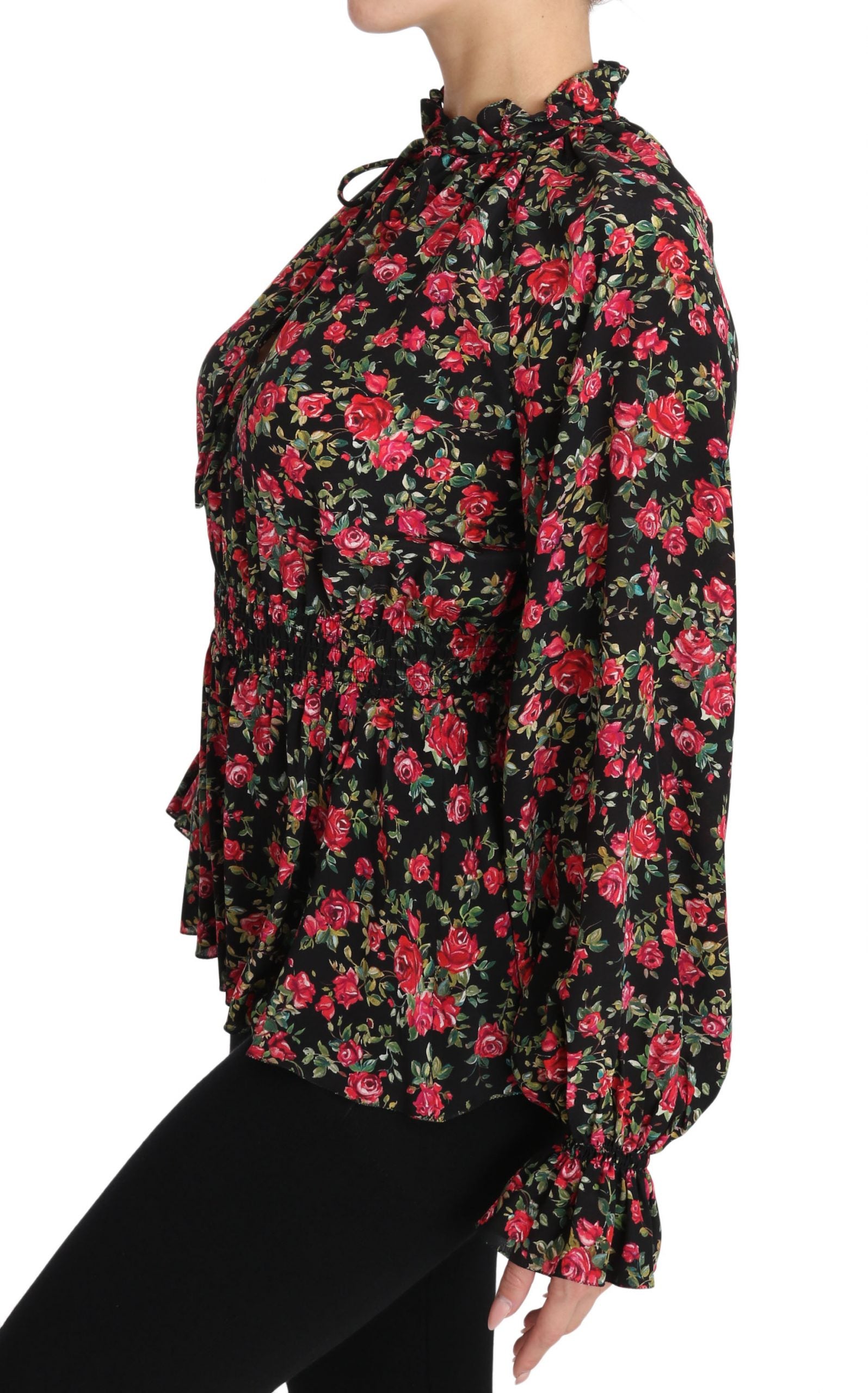 Dolce & Gabbana Black Rose Print Floral Shirt Top Blouse - PreLoved & Luxe