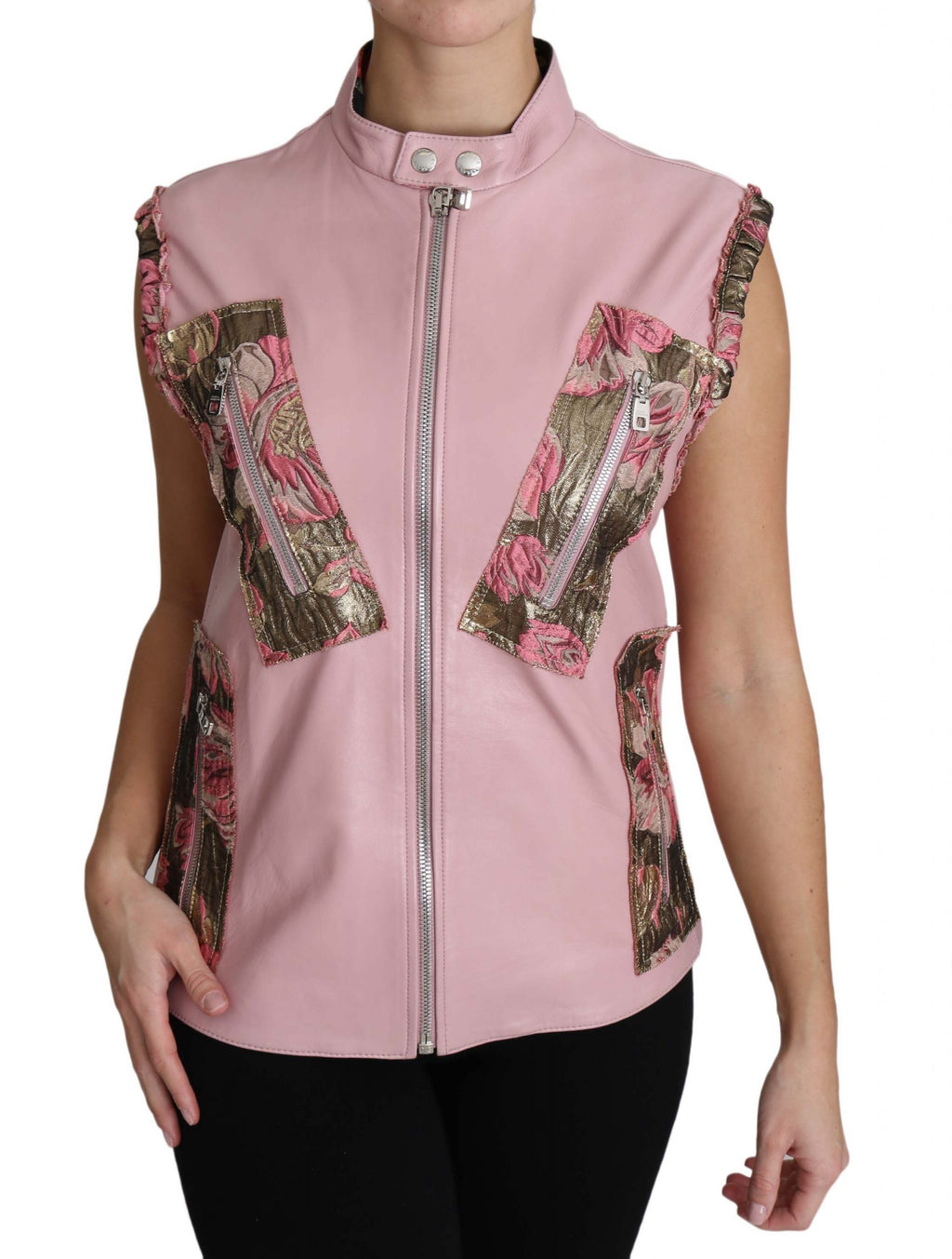 Dolce & Gabbana Pink Zippered Lamb Sleeveless Vest Leather Jacket - PreLoved & Luxe
