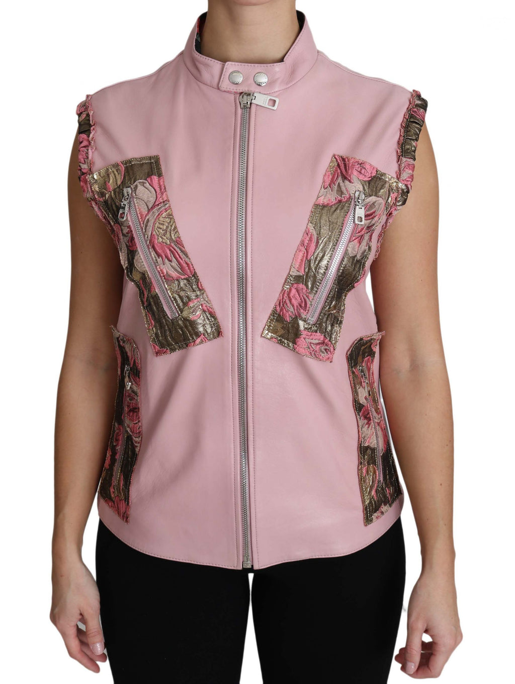 Dolce & Gabbana Pink Zippered Lamb Sleeveless Vest Leather Jacket - PreLoved & Luxe