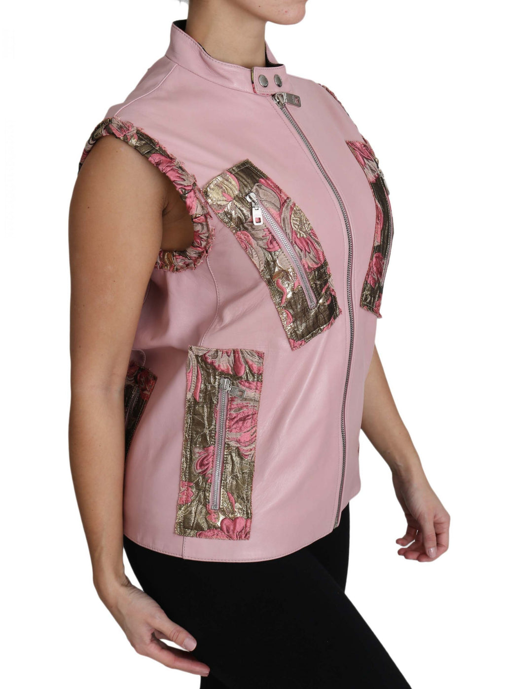 Dolce & Gabbana Pink Zippered Lamb Sleeveless Vest Leather Jacket - PreLoved & Luxe