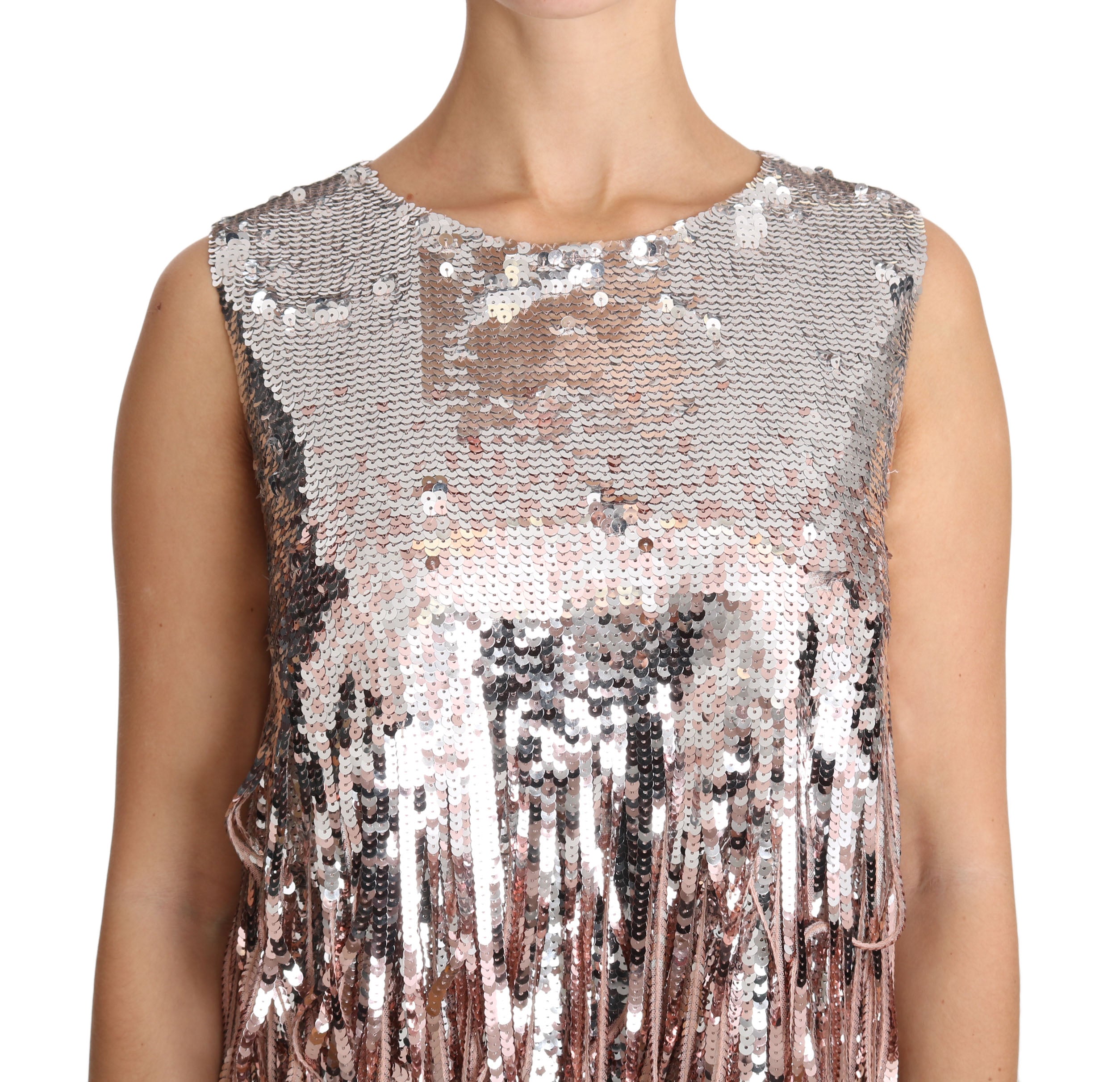 Dolce & Gabbana Golden Pink Sequined Fringe Tank Top - PreLoved & Luxe
