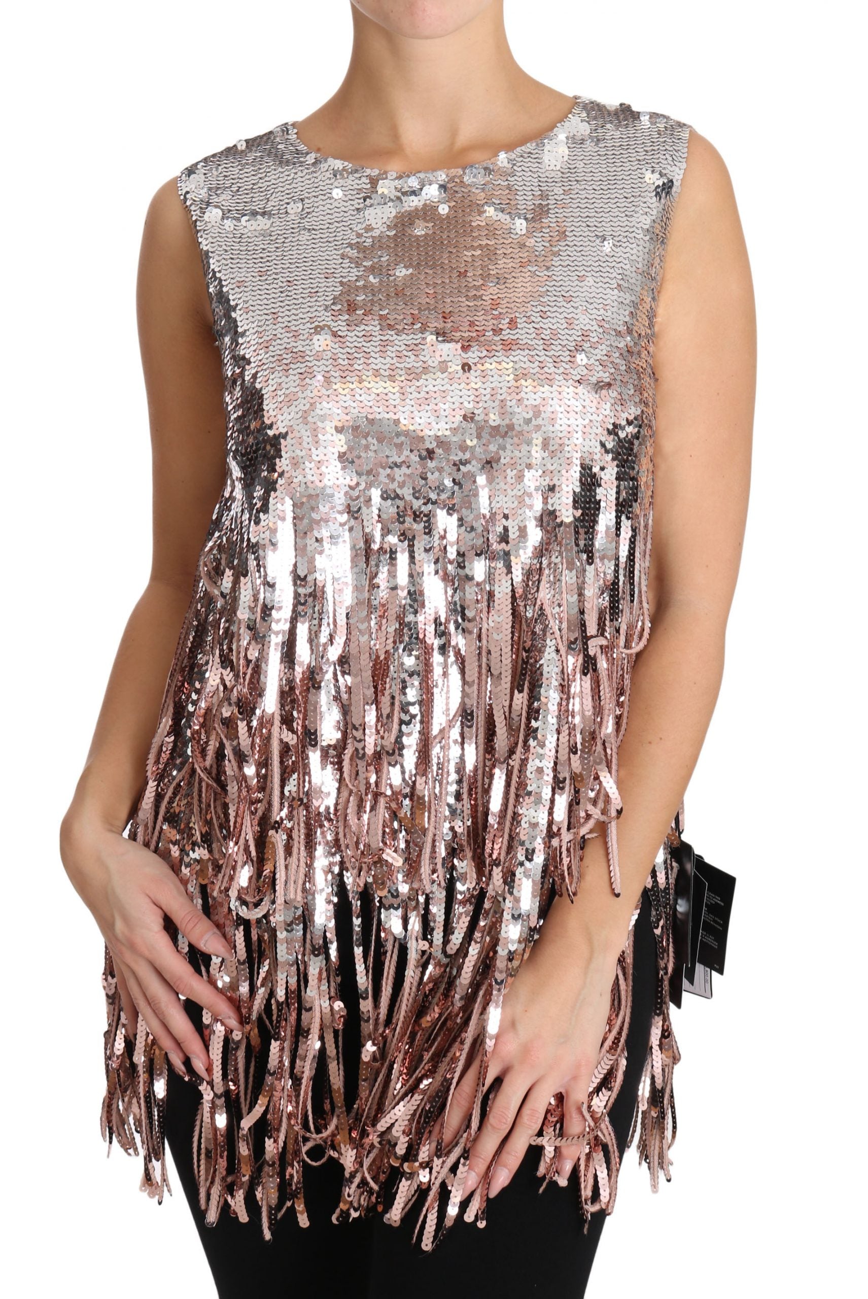 Dolce & Gabbana Golden Pink Sequined Fringe Tank Top - PreLoved & Luxe