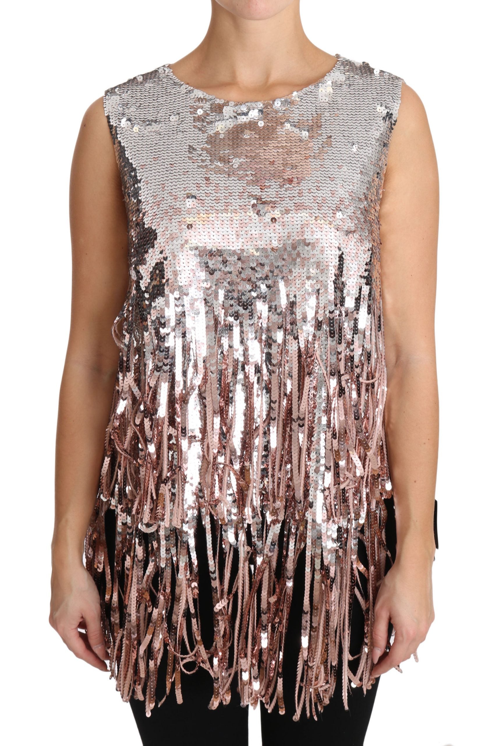Dolce & Gabbana Golden Pink Sequined Fringe Tank Top - PreLoved & Luxe