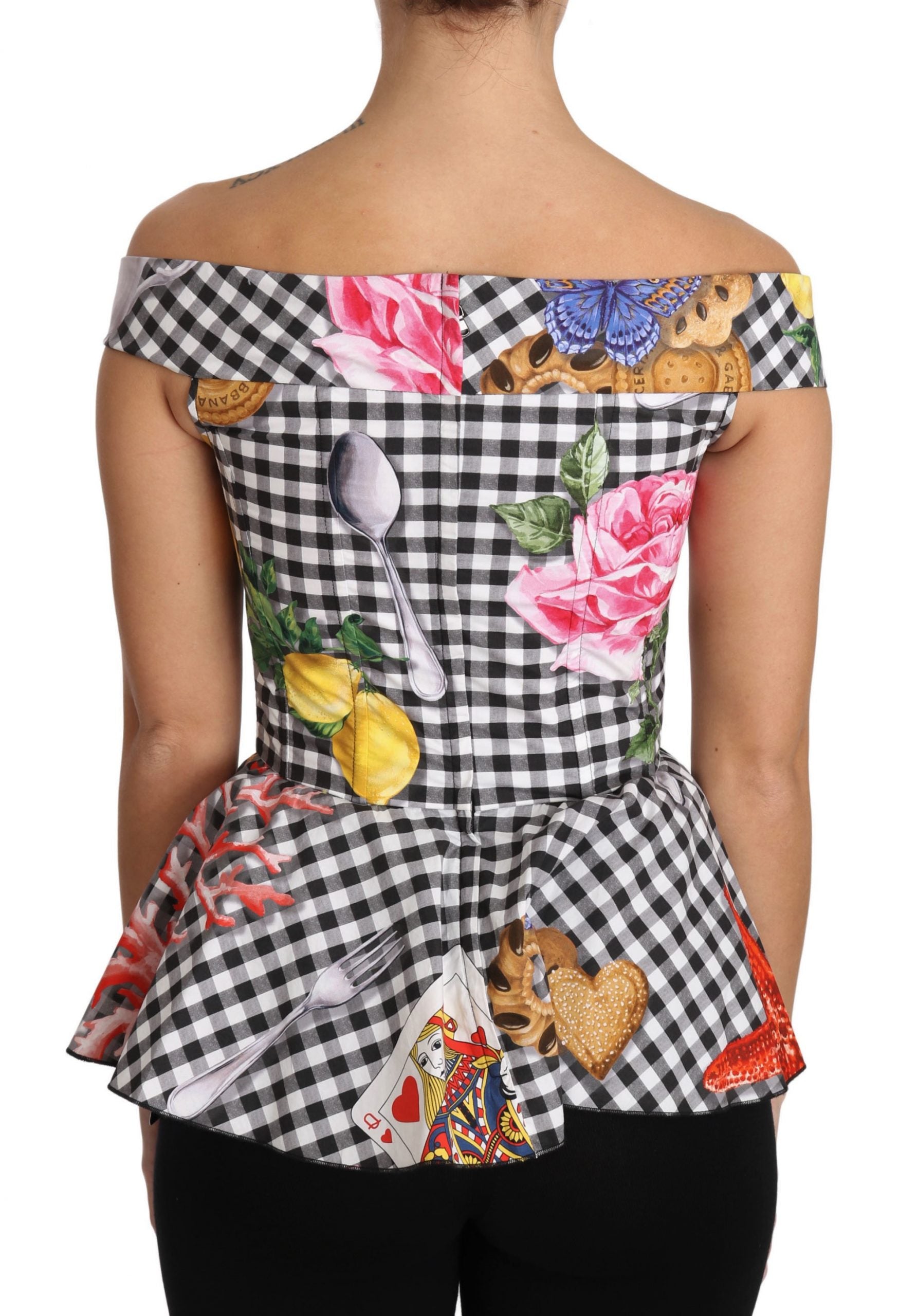 Dolce & Gabbana Black and White Corset Blouse Sicily Lemon Check Top - PreLoved & Luxe
