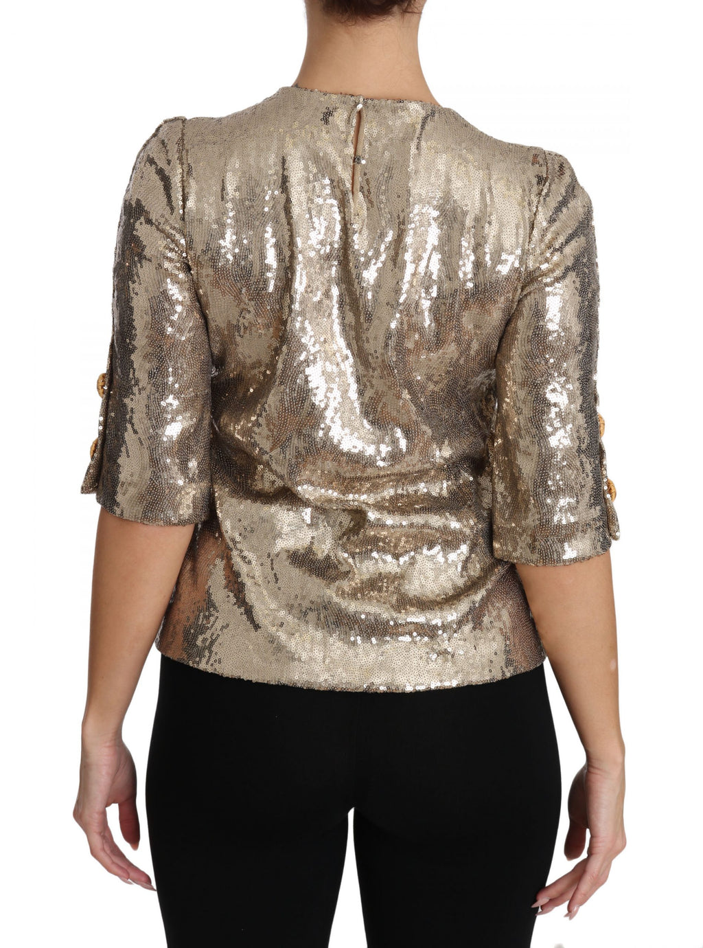 Dolce & Gabbana Gold Sequined Parrot Crystal Blouse - PreLoved & Luxe