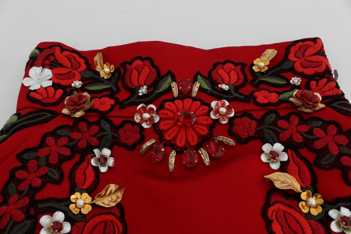 Dolce & Gabbana Red Silk Crystal Roses Shorts - PreLoved & Luxe