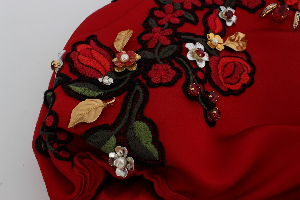 Dolce & Gabbana Red Silk Crystal Roses Shorts - PreLoved & Luxe