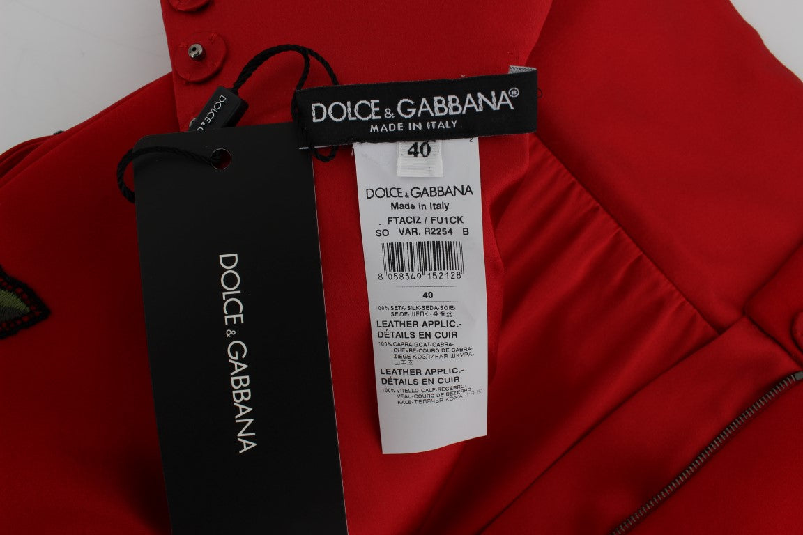 Dolce & Gabbana Red Silk Crystal Roses Shorts - PreLoved & Luxe