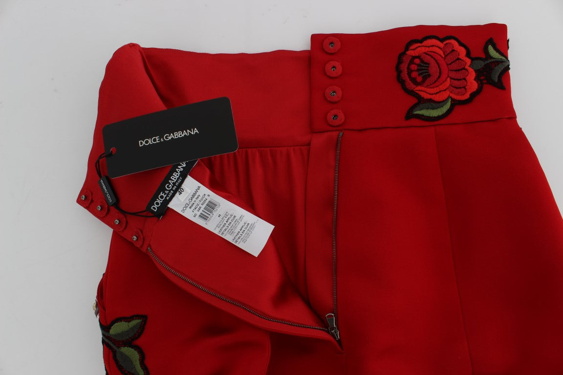 Dolce & Gabbana Red Silk Crystal Roses Shorts - PreLoved & Luxe