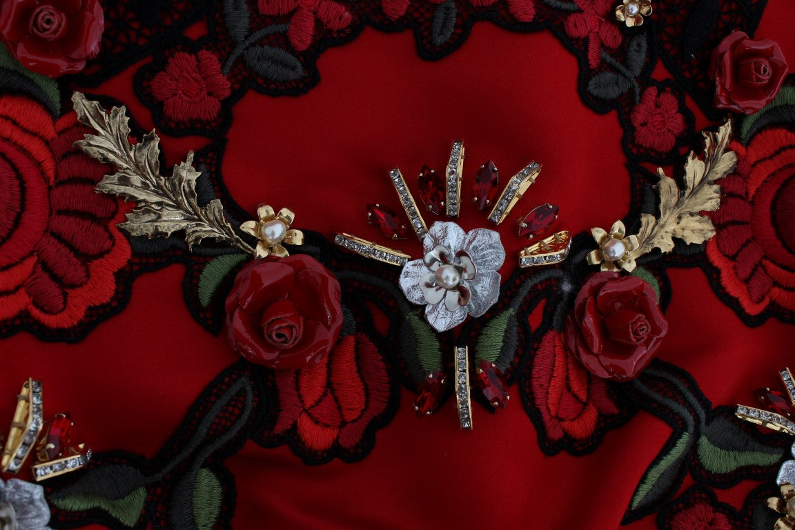 Dolce & Gabbana Red Silk Crystal Roses Shorts - PreLoved & Luxe