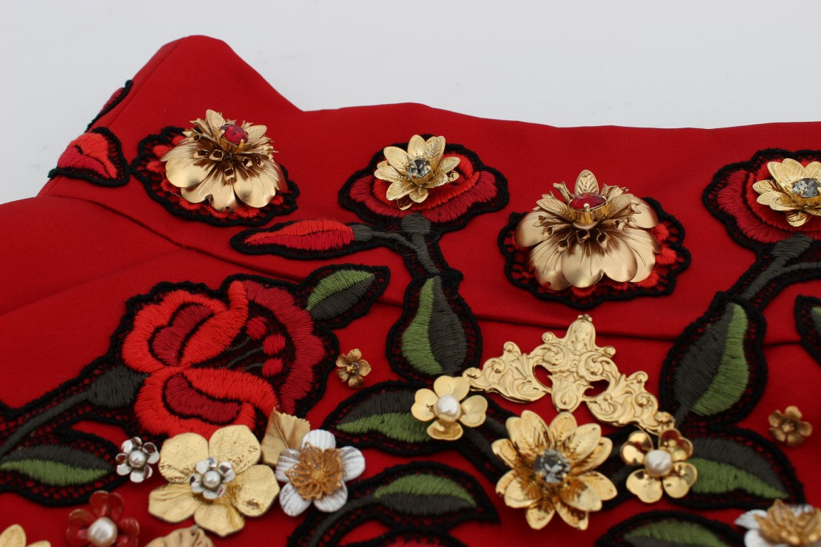 Dolce & Gabbana Red Silk Crystal Roses Shorts - PreLoved & Luxe