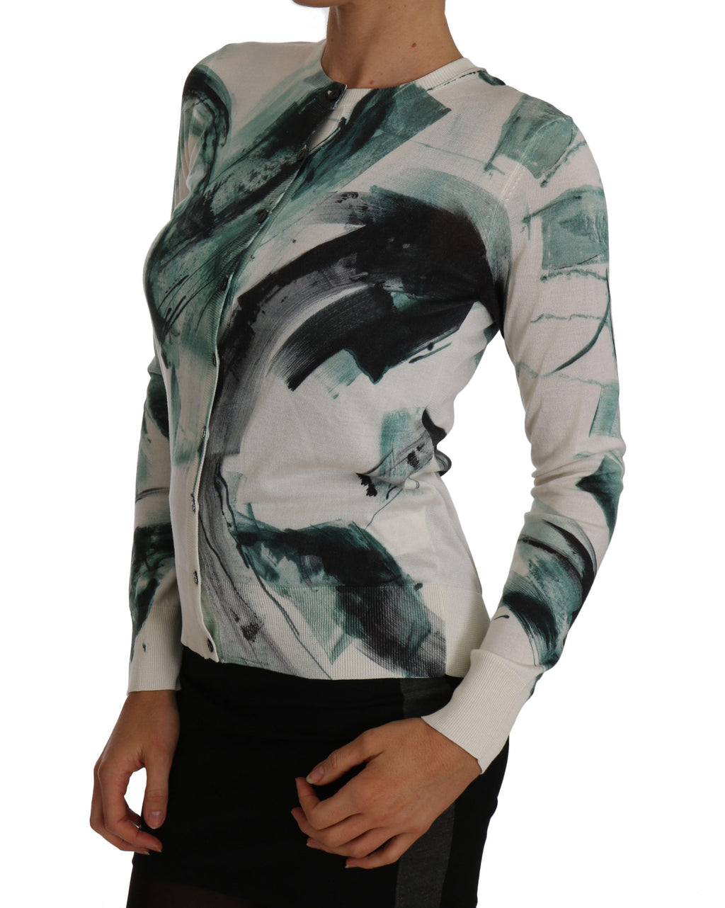 Dolce & Gabbana White Silk Cardigan Lightweight Paint Stroke Sweater - PreLoved & Luxe