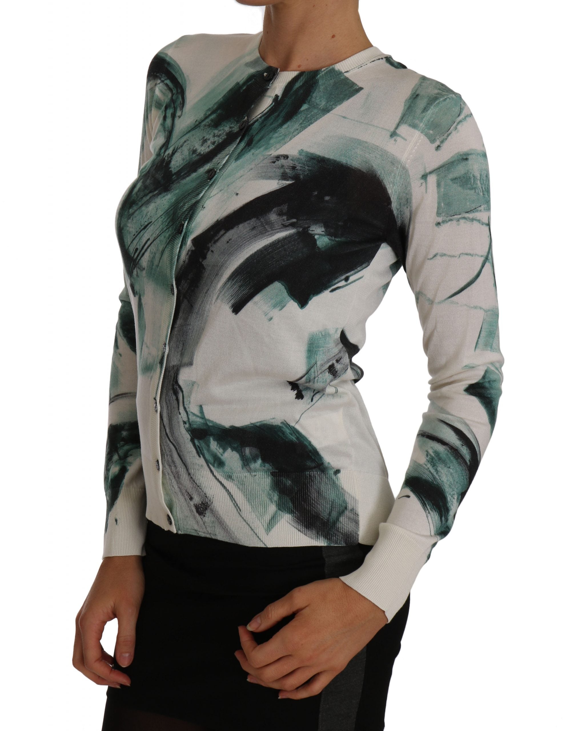 Dolce & Gabbana White Silk Cardigan Lightweight Paint Stroke Sweater - PreLoved & Luxe