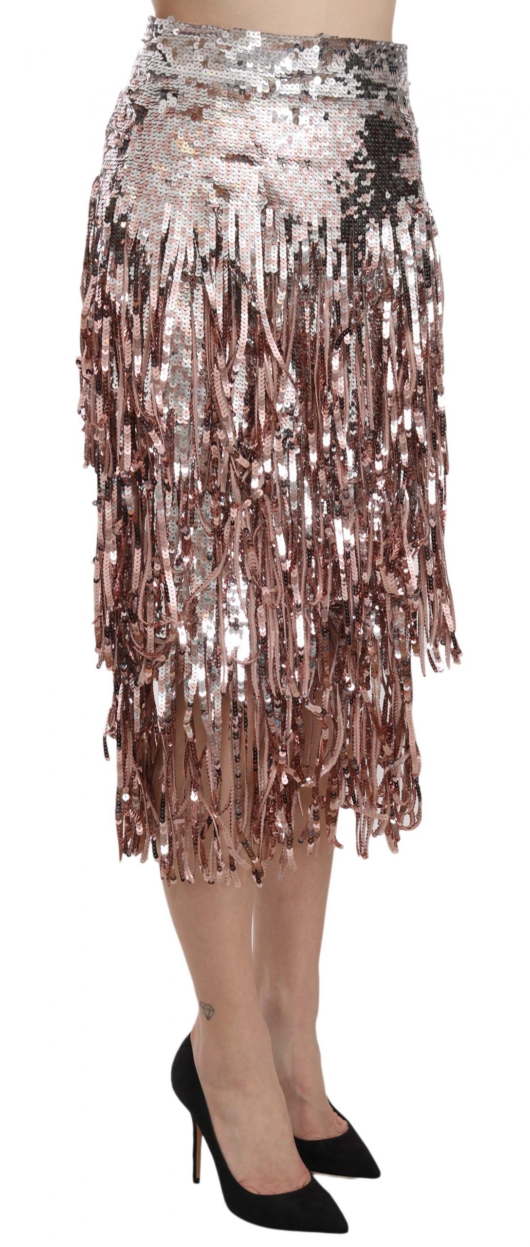 Dolce & Gabbana Sequin Embellished Fringe Midi Pencil Skirt - PreLoved & Luxe