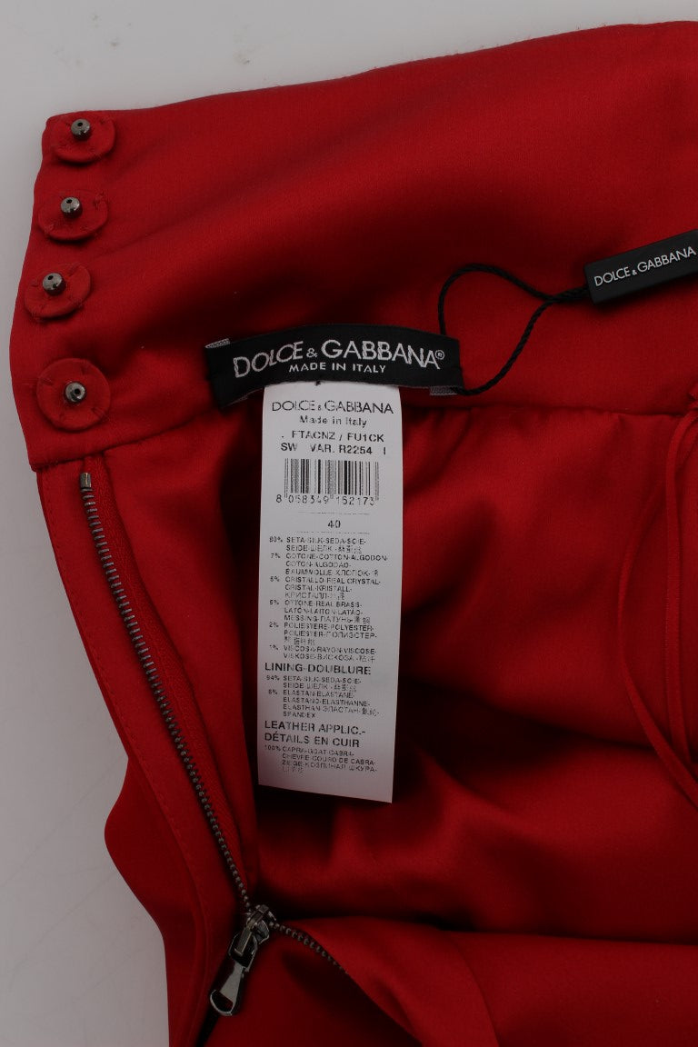 Dolce & Gabbana Red Silk Crystal Roses Shorts - PreLoved & Luxe