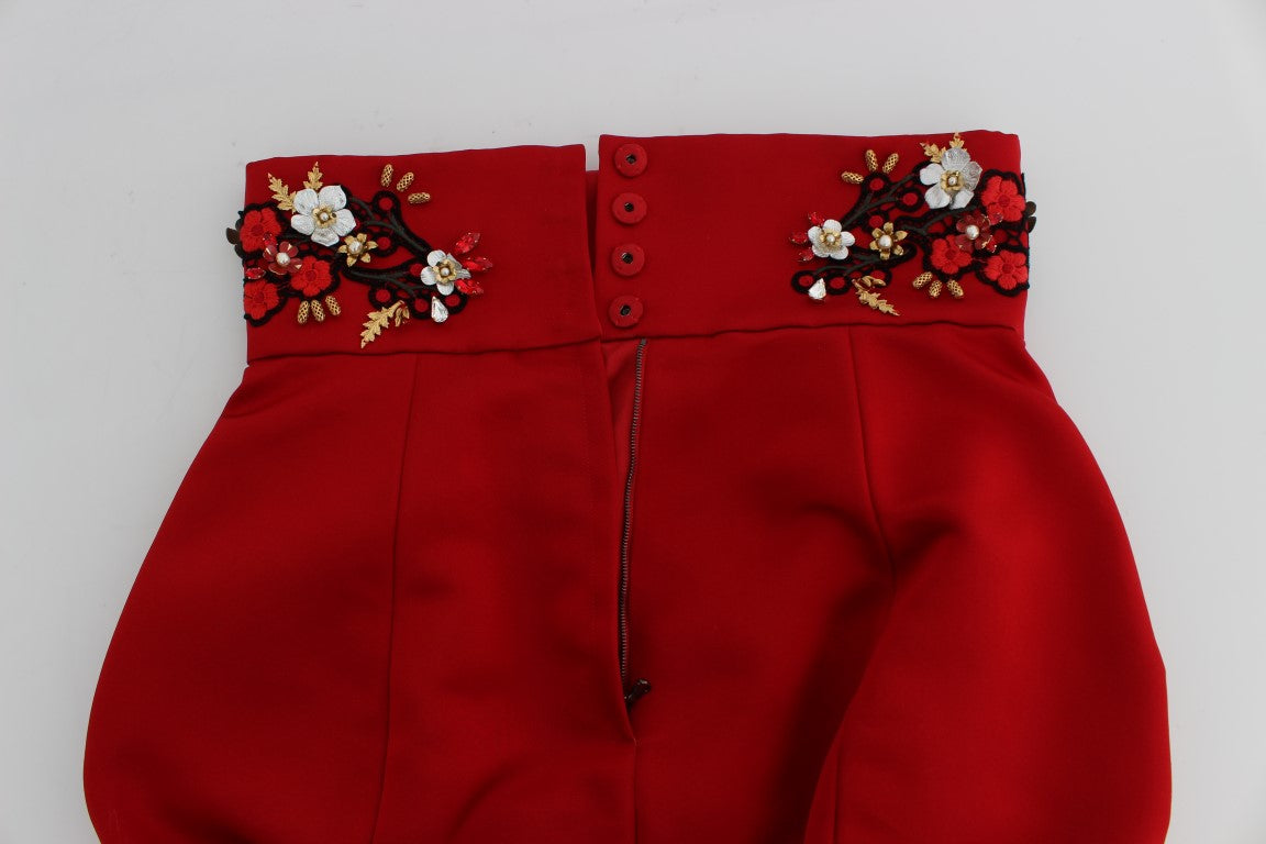Dolce & Gabbana Red Silk Crystal Roses Shorts - PreLoved & Luxe