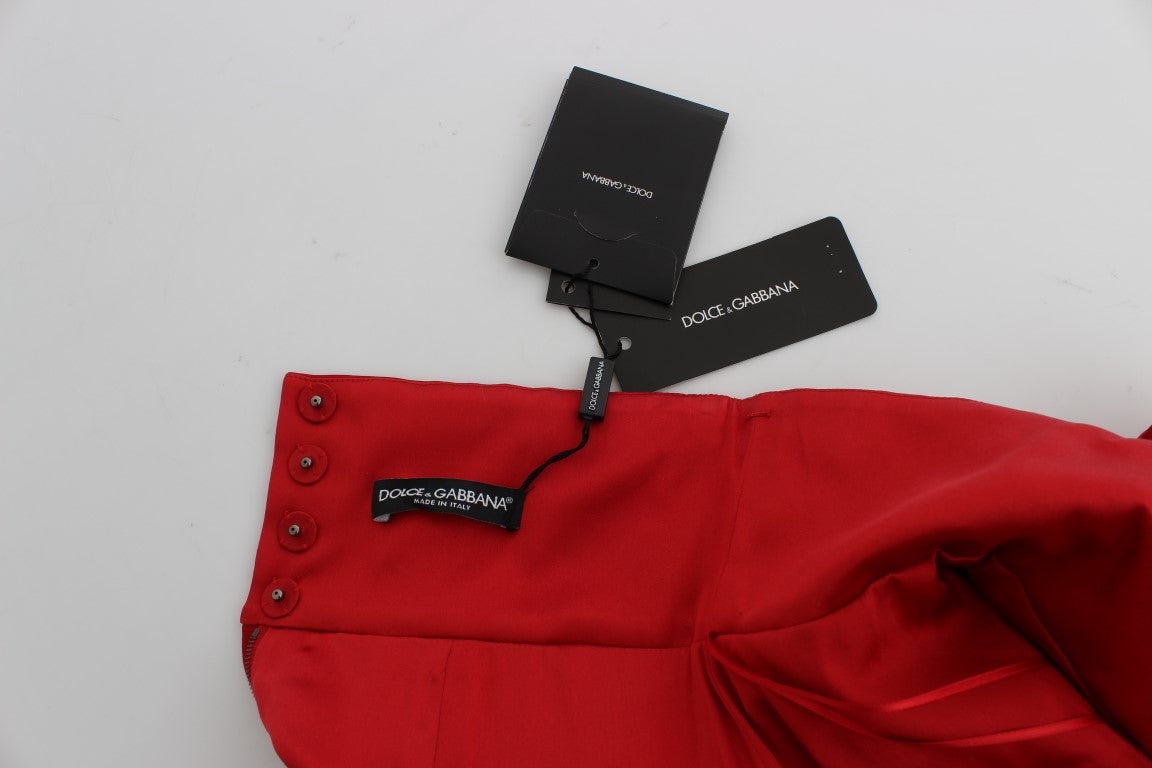 Dolce & Gabbana Red Silk Crystal Roses Shorts - PreLoved & Luxe