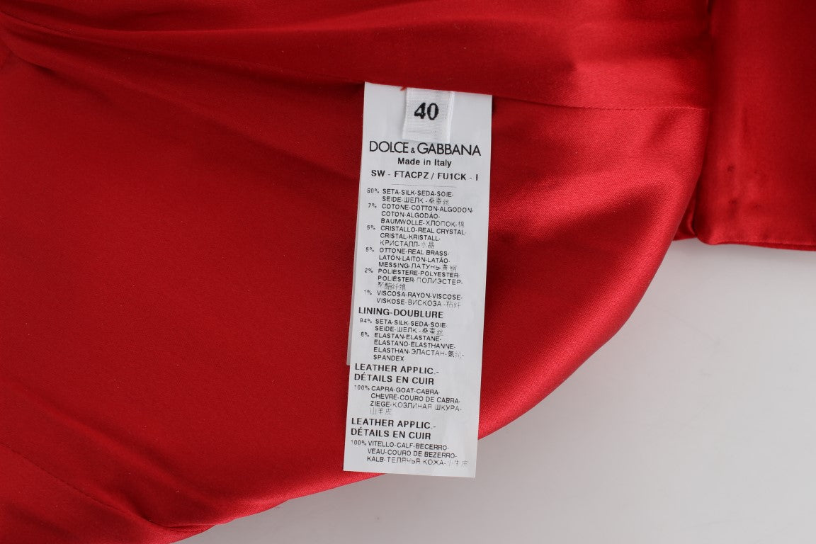 Dolce & Gabbana Red Silk Crystal Roses Shorts - PreLoved & Luxe