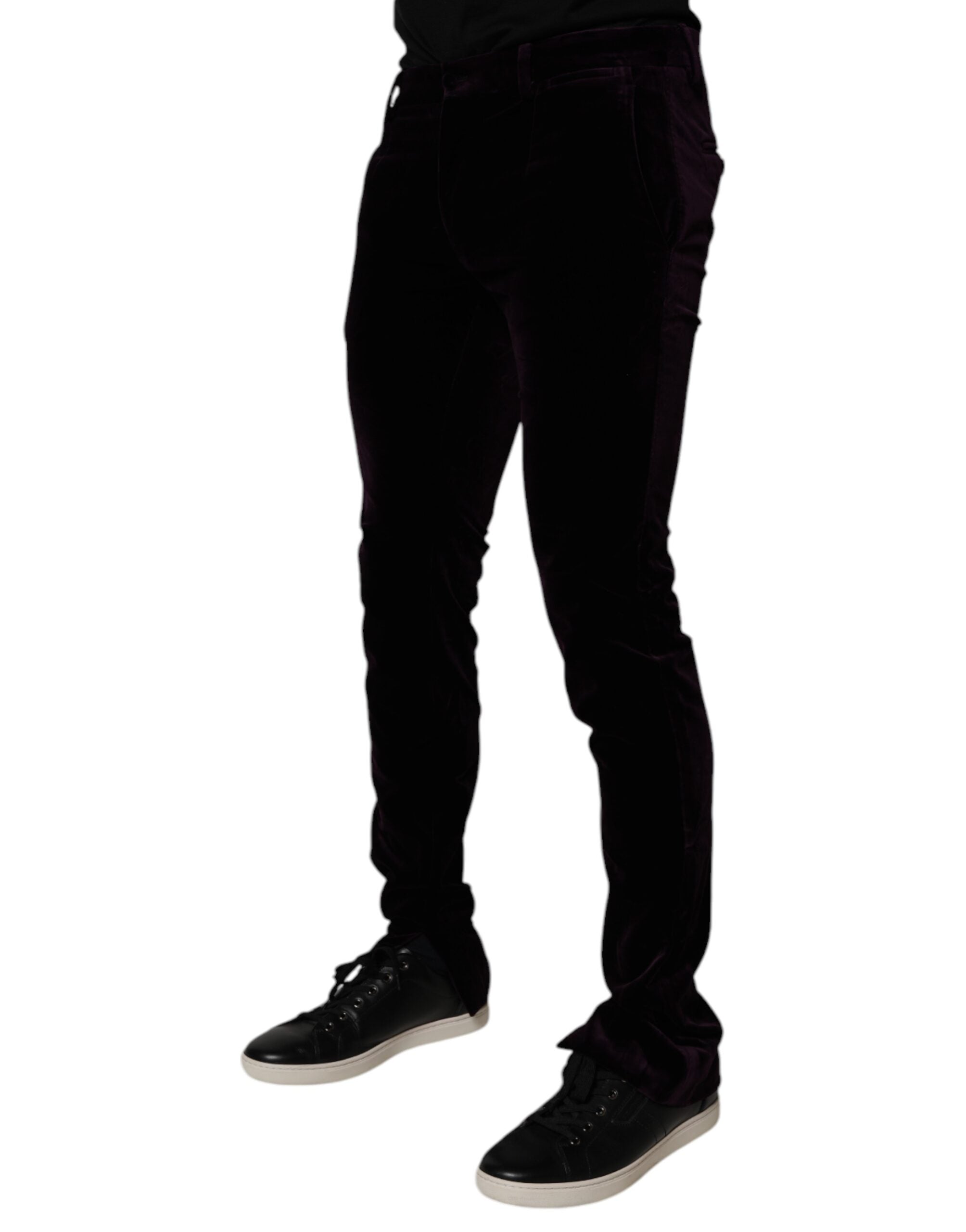 Dolce & Gabbana Violet Velvet Cotton Men Dress Formal Pants