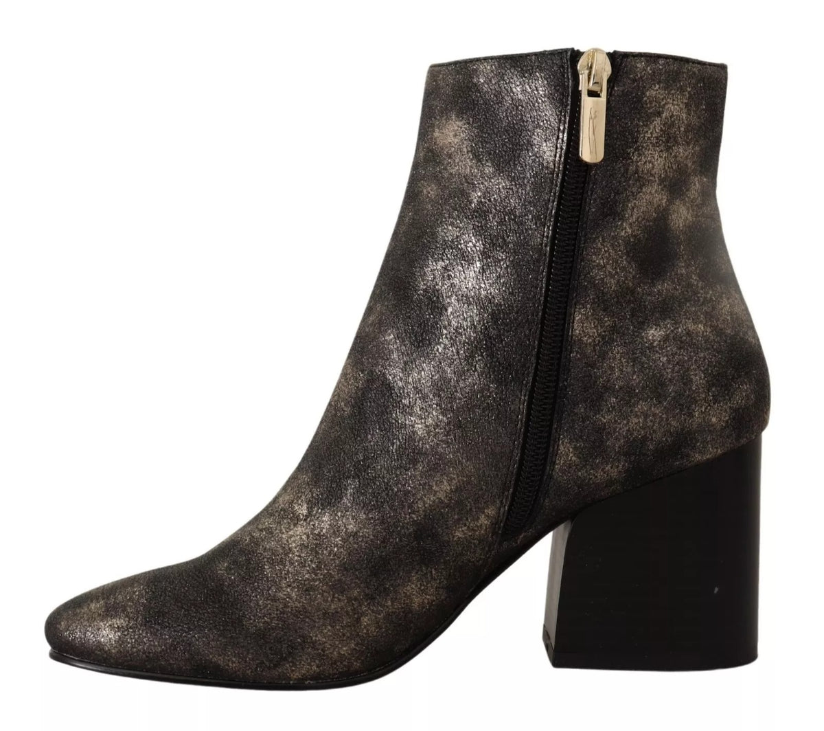 MY TWIN Black Leather Block Heels Ankle Boots Zipper Shoes
