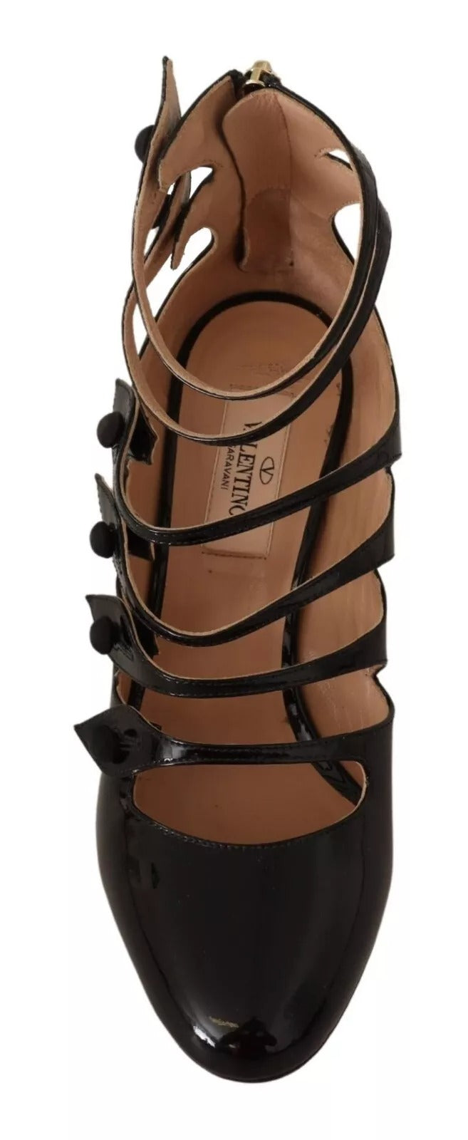 Red Valentino Black Multi Strap Leather Mid Heels Pumps Shoes