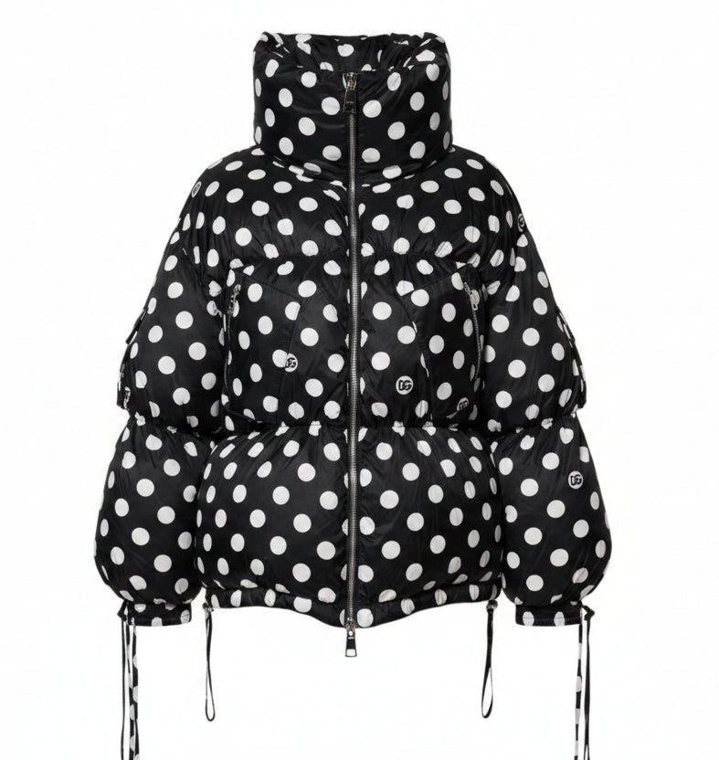 Dolce & Gabbana Black White Polka Dot Full Zip Puffer Jacket