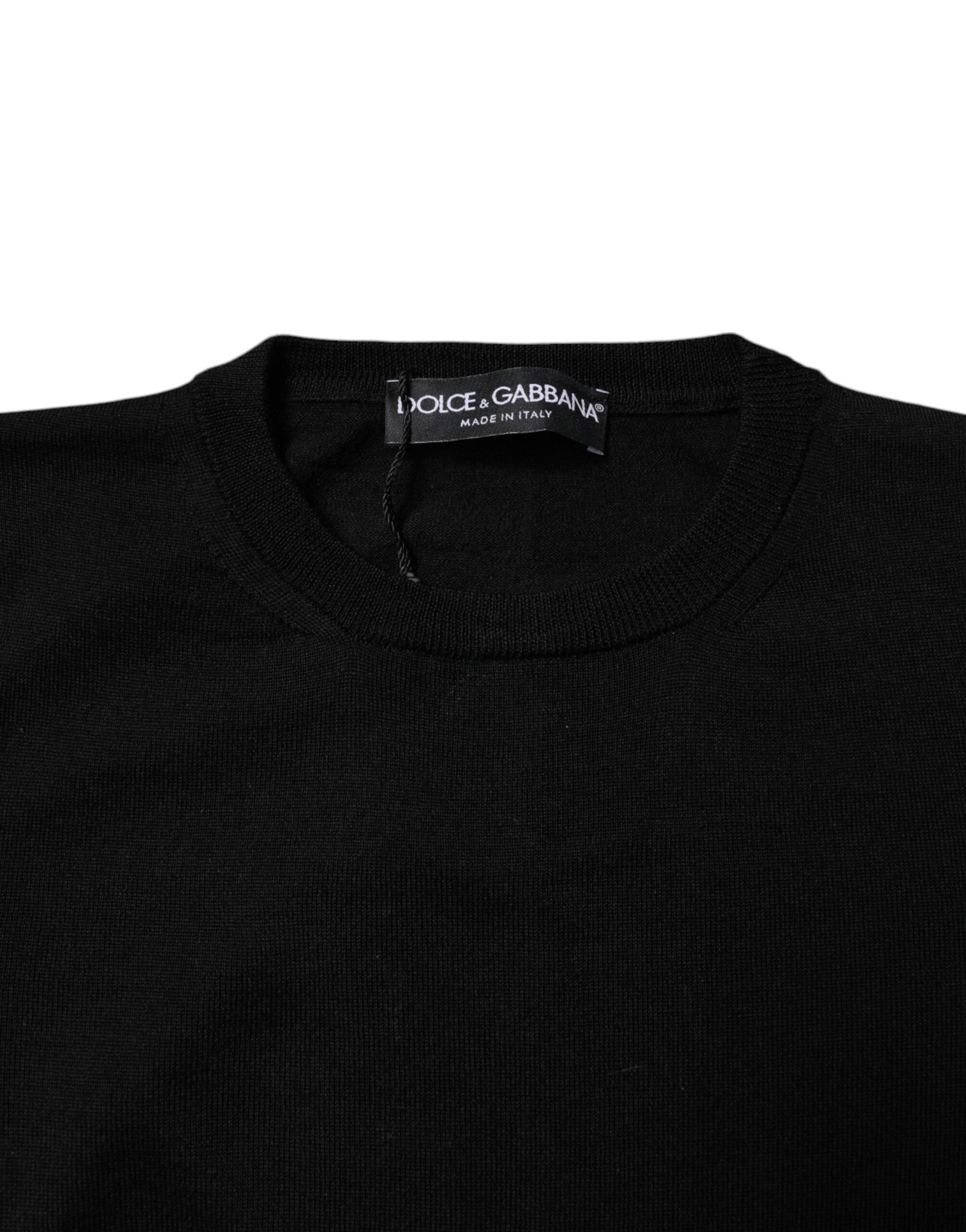 Dolce & Gabbana Black Wool Knit Crew Neck Pullover Sweater