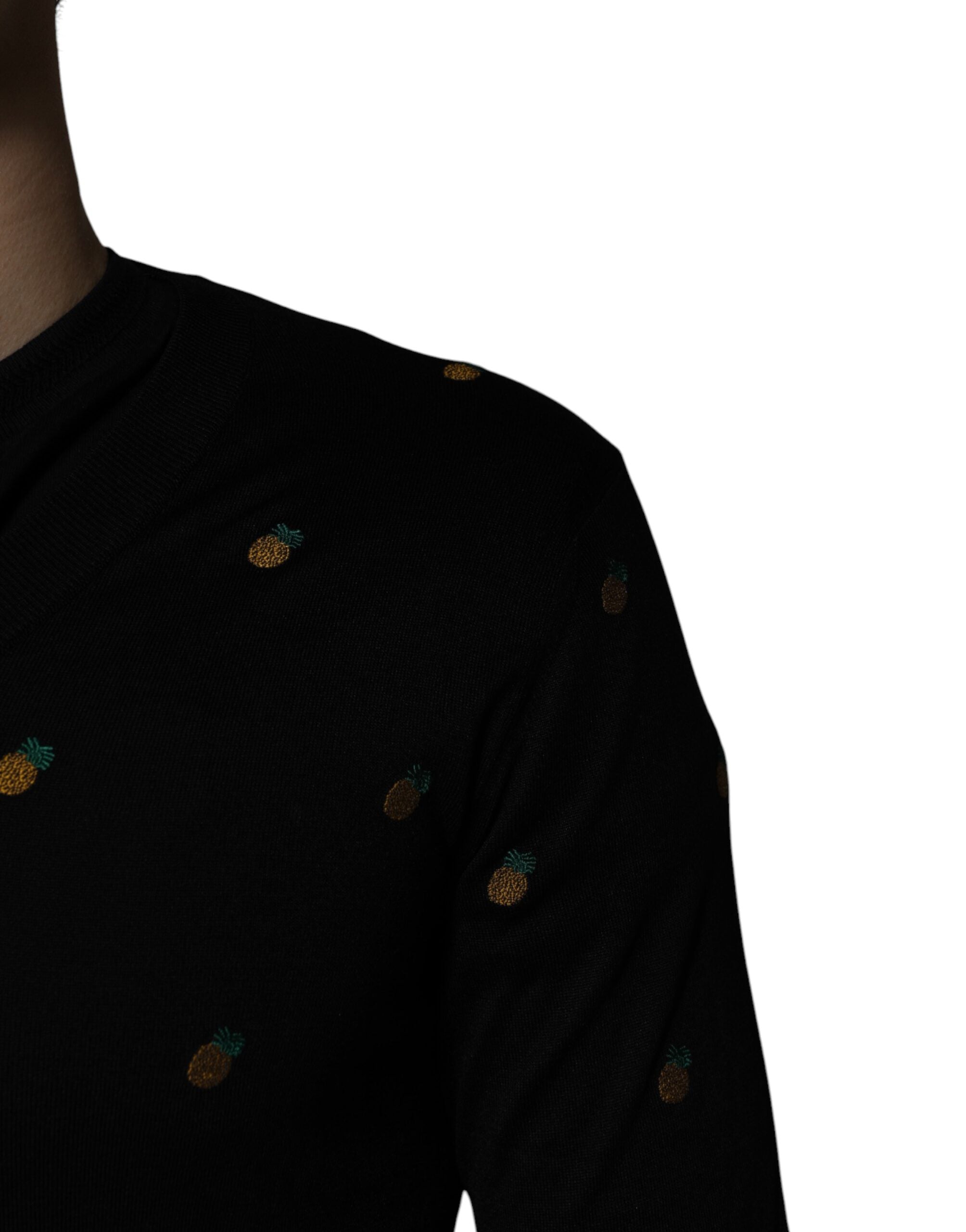 Dolce & Gabbana Black Pineapple Crew Neck Pullover Sweater