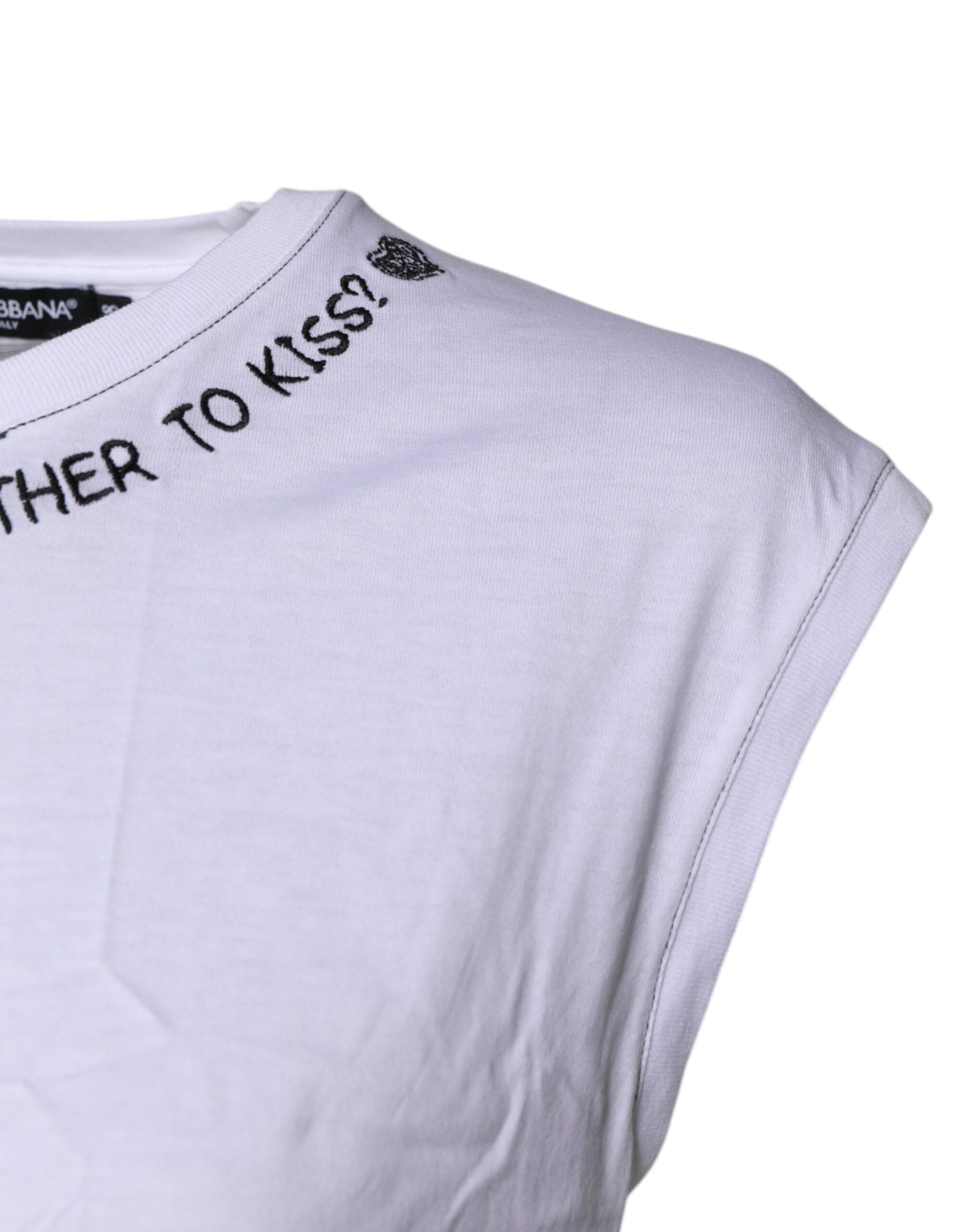 Pre-Owned Dolce & Gabbana White Cotton Sleeveless Printed Tank T-shirt