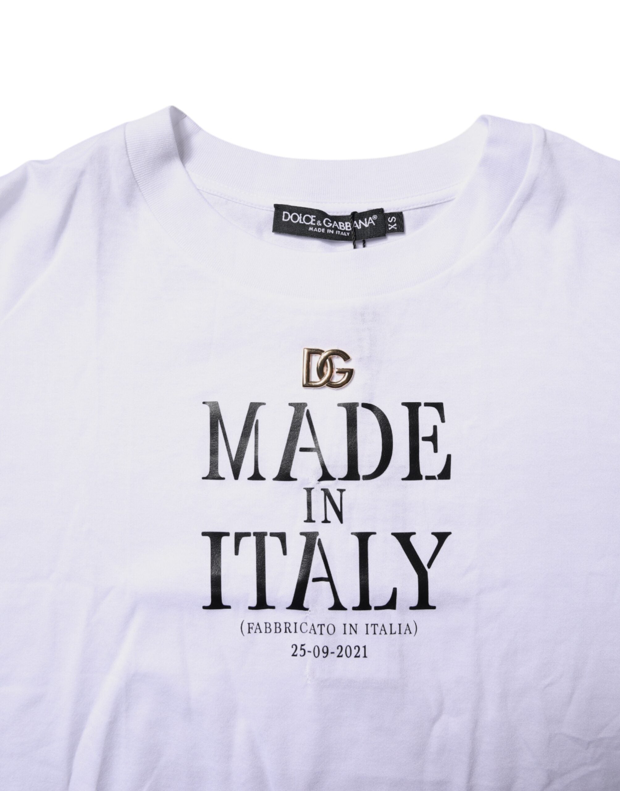 Pre-Owned Dolce & Gabbana White Printed Round Neck Top Cotton T-shirt